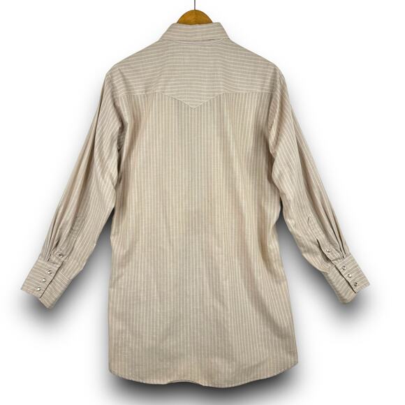 Vintage Texas Gold Pearl Snap Western Style Shirt Long Sleeve Tan Striped Large - Picture 5 of 8